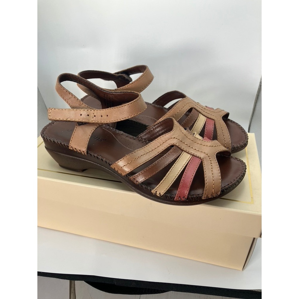 Auditions Rumba Sandals Womens 7W Spice MLT‎ Brown Excellent Leather Wedge Strap